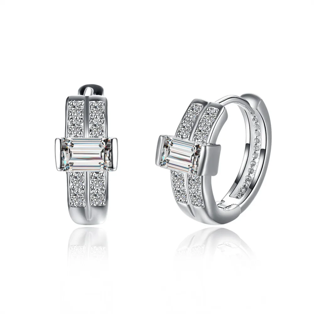 

2017 new 925 sterling silver double circle with wide stone crystal stone earring clip for women lady's fashion jewerly