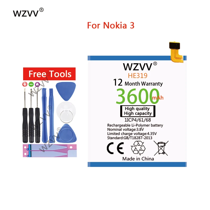 

wvzz 3600mAh Li-Polymer Battery HE319 for Nokia 3 Nokia3 TA-1020 1028 1032 1038 Replacement Batteries