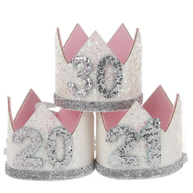 

1 Pc Lovely Shiny 20/21/30 Adult Birthday Party Hats Girls Princess Crown Caps Women Birthday Cake Caps Photo Props Party Decor