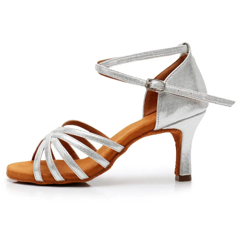 Женская танцевальная обувь для Танго/бальных/латинских танцев, танцевальная обувь на каблуке для сальсы, профессиональная танцевальная обувь для девушек 5 см/7 см - Цвет: 7cm heel Silver