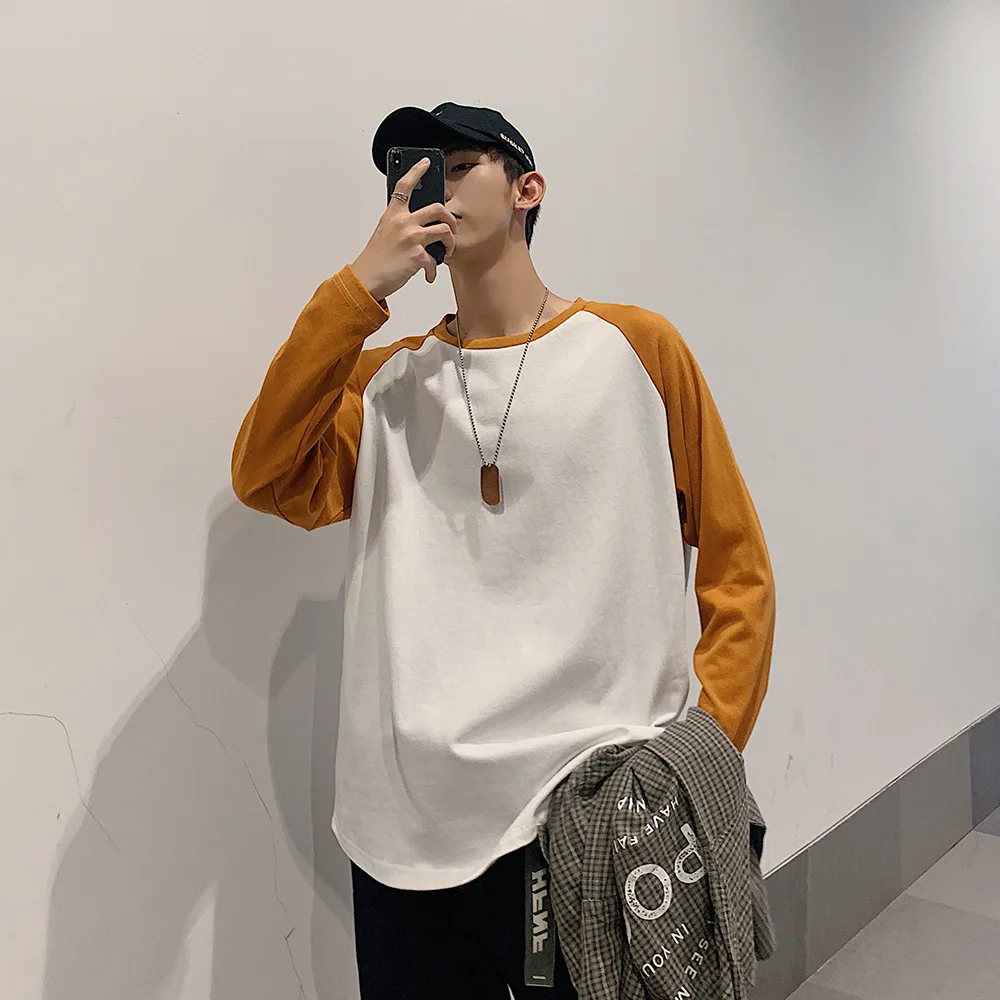 Zogaa Осенняя Новая модная Мужская Лоскутная цветная футболка с длинными рукавами простая Молодежная Футболка с круглым вырезом Повседневная футболка большого размера