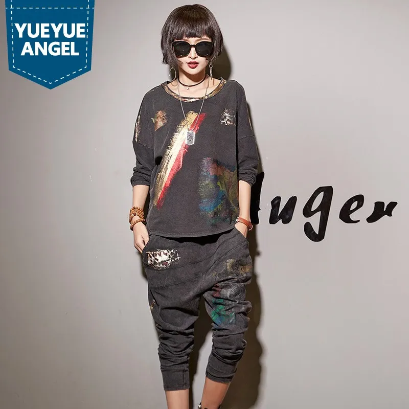 

Fashion Womens Tracksuit 2019 Spring Autumn Casual Hot Sale Female Sets Streetwear Pullover Clothing Woman Harem Jean Pant Suit