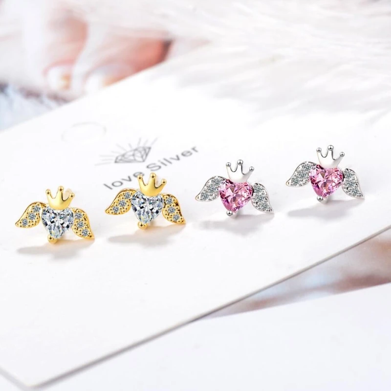 

WYEAIIR Zircon Sweet Angel Wings Cute Personality Literary Creativity 925 Sterling Silver Female Stud Earrings