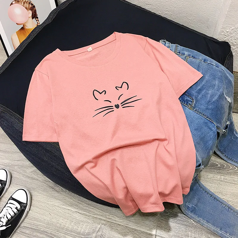 

Streetwear Cat Print t shirt Women Cotton Casual Funny t shirt For Lady Girl Top Tee chemise Vegan harajuku femme camisas mujer