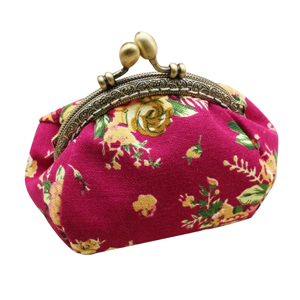 Женская Холщовая Сумка в стиле ретро, винтажный цветочный маленький кошелек на застежке для девушек, Женский кошелек для монет, Женская Мини Холщовая Сумка s Monedero#815