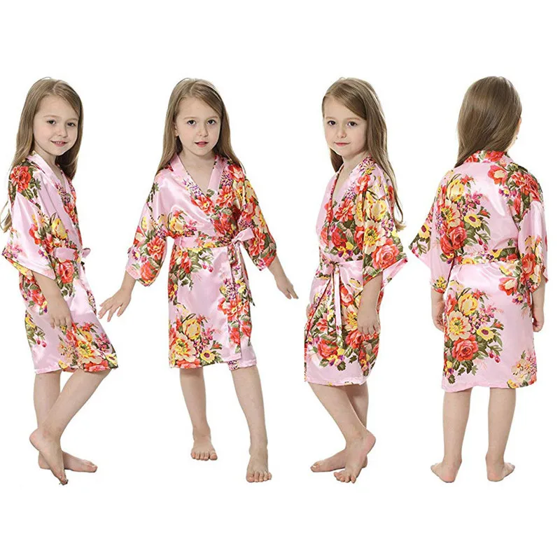 Satin Silk Kids Robe Kimono Bridal Bridesmaid Flower Girls Dress Gown Bathrobe Satin Silk Kids Robe Kimono Bridal Bridesmaid Flower Girls Dress Gown Bathrobe