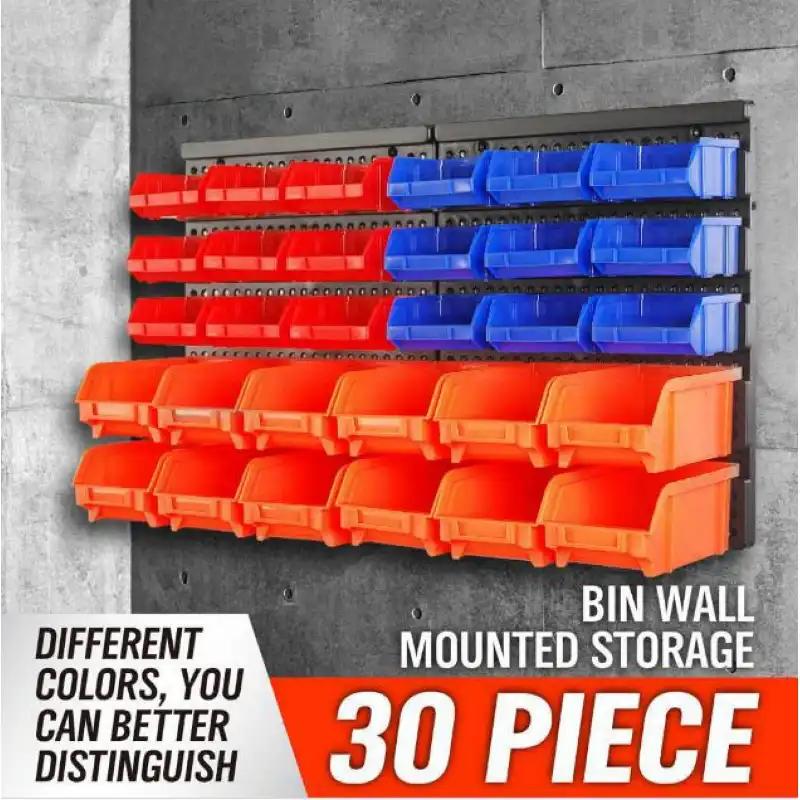 Tools Screws Storage Bins 30pc Wall Mount DIY Shelving Set Organiser Garage