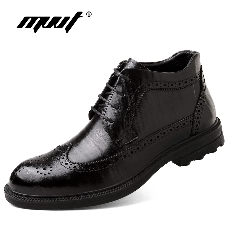 MVVT/мужские ботинки из натуральной кожи; оксфорды; модная зимняя обувь; ботинки «Челси»; мужские зимние ботинки; мужские кожаные ботинки-броги в деловом стиле