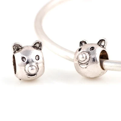 

10 Pcs a Lot Silver Alloy Beads Pig Shape DIY Big Hole Metal Beads Spacer Murano Bead Charm Fit For Pandora Charms Bracelet