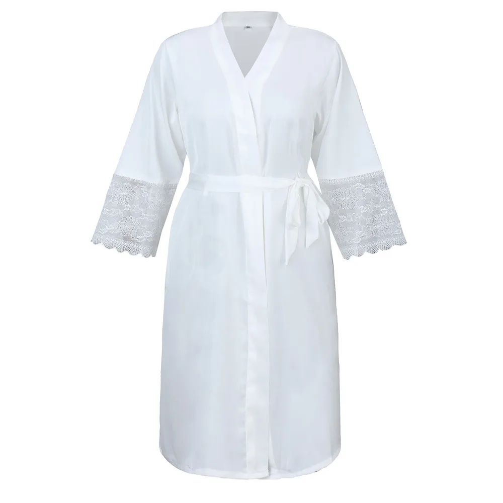 Сексуальные женские Кружево Satin Robe платье однотонные мягкие ночная рубашка кимоно халат пижамы свадебные туфли невесты Халаты