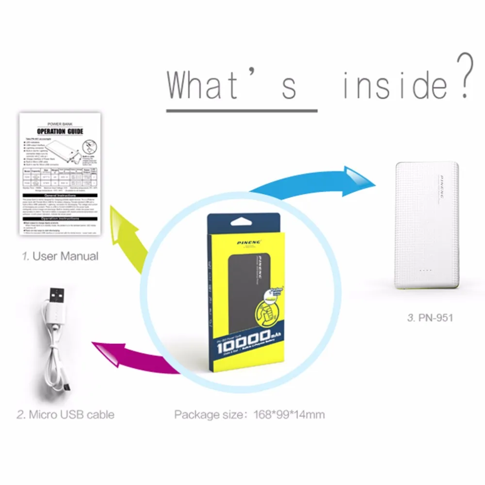 Original PINENG PN951 Quick Charge Power Bank 10000mAh Dual USB Battery Bank Bateria Externa Charger for Samsung HUAWEI Tablets