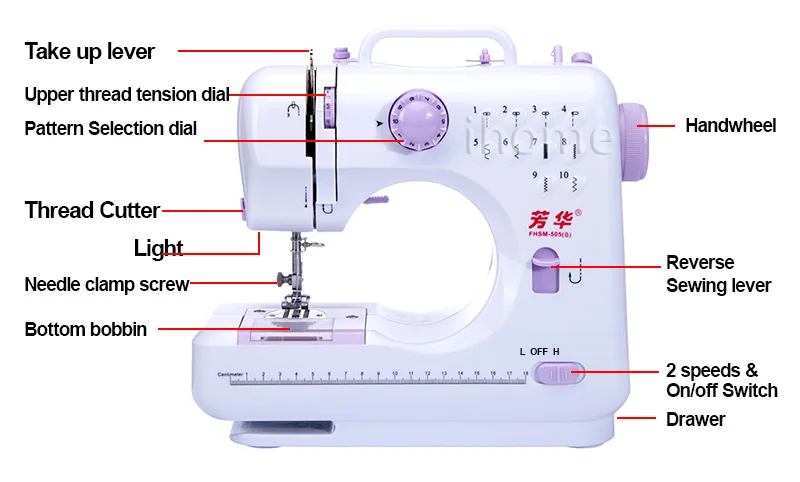 Бытовая многофункциональная швейная машина 505A электрическая настольная DIY одежда 12 стежков обратный детский швейный станок светодиодный светильник