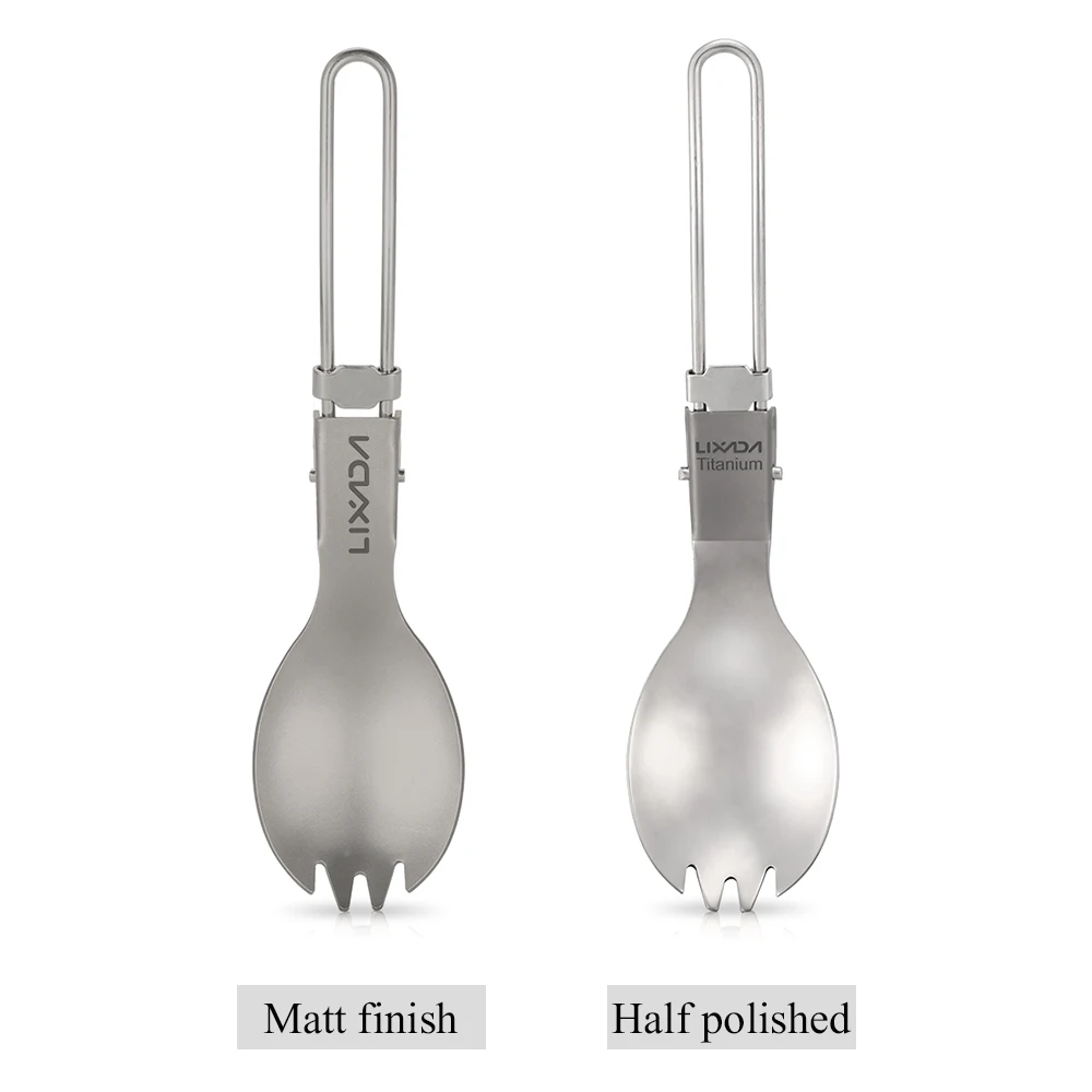 

Lixada Half Polished Titanium Outdoor Dinner Spork Flatware Folding Spork Lightweight for Travel Camping Backpacking Hiking