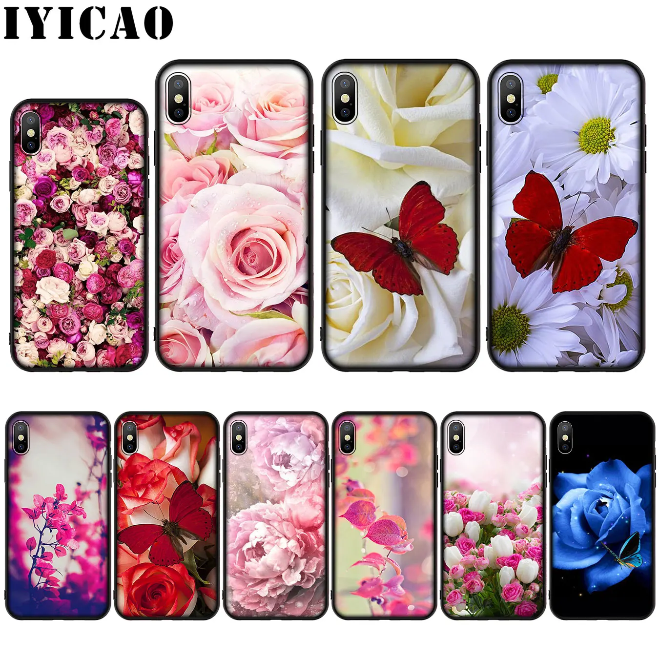IYICAO Красный Бабочка на розы цветок силиконовый мягкий чехол для iPhone XR X XS Max 8 7 6 S Plus