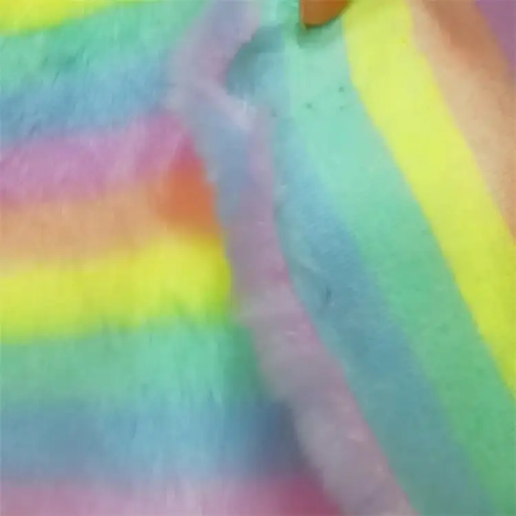 Радужная плюшевая ткань из искусственного меха кролика жаккардовая ткань DIY многоцветный искусственный мех