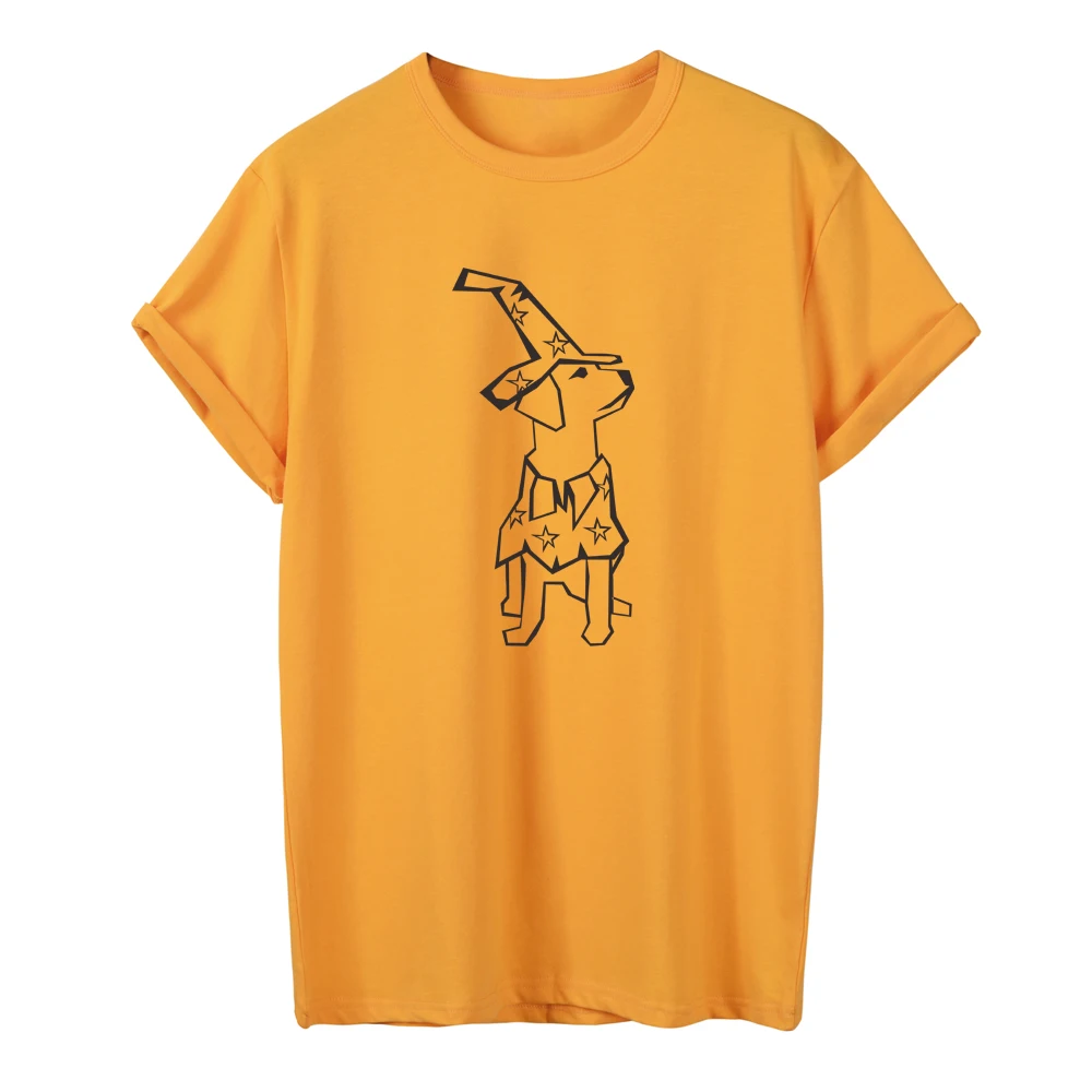 

ONSEME Funny Halloween Handsome Golden Retriever Doge Print T Shirt Female Basic Cotton Tees Cool Star Magician Dog T Shirts