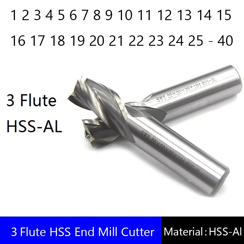

Three 3 Flute HSS End Mill Cutter CNC Bit Milling Cutter 1 2 3 4 5 6 7 8 9 10 11 12 13 14 15 16 17 18 19 20 21 22 23 24 25 - 40