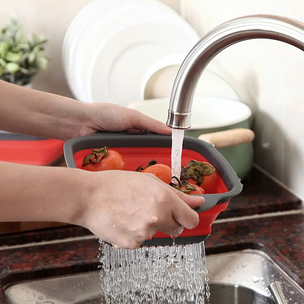 2pcs/set Foldable Silicone Colander Collapsible Washing Basket Draining Strainer Basket With Handle Kichen AccessoriesTools 2pcs/set Foldable Silicone Colander Collapsible Washing Basket Draining Strainer Basket With Handle Kichen AccessoriesTools