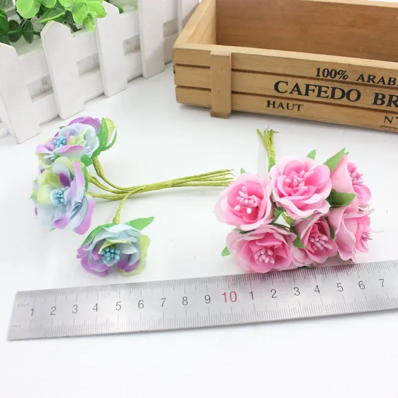 6 pcs/ lot cheap Mini Silk Daisy Artificial Rose Flowers Bouquet DIY Wedding Decoration Paper Flower For Scrapbooking Flower