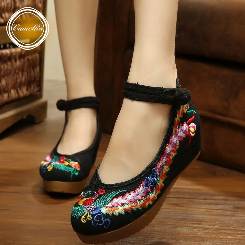 

Spring/Autumn Fahshion Chinese Style Inside Increased  Phoenix Embroidery Pumps Cotton Size(34-40) Red+black  Cloth Shoes Woman