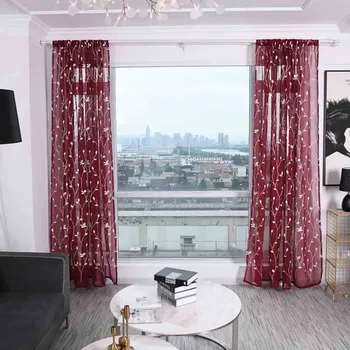 

2Pcs Leaves Curtain Tulle Modern Window Treatment Voile Valances Drape Panel Sheer Tulle For Living Room Door Curtain Home Decor