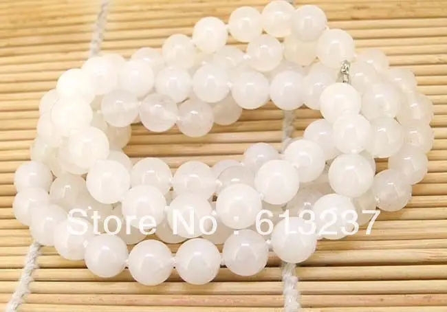 

hot free Shipping new Fashion Style diy Gorgeous 36" 8mm round stone white jades chalcedony round beads chain necklace MY5316