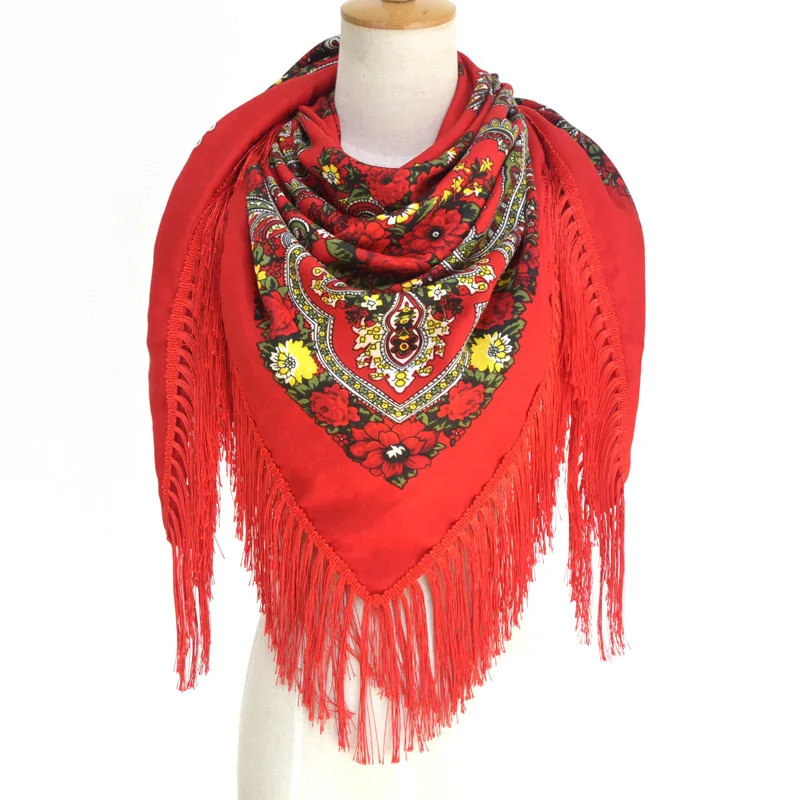  Luxury Brand Printing Oversize Square Blankets Russian Women Wedding Tassel Scarf Retro Style Cotto