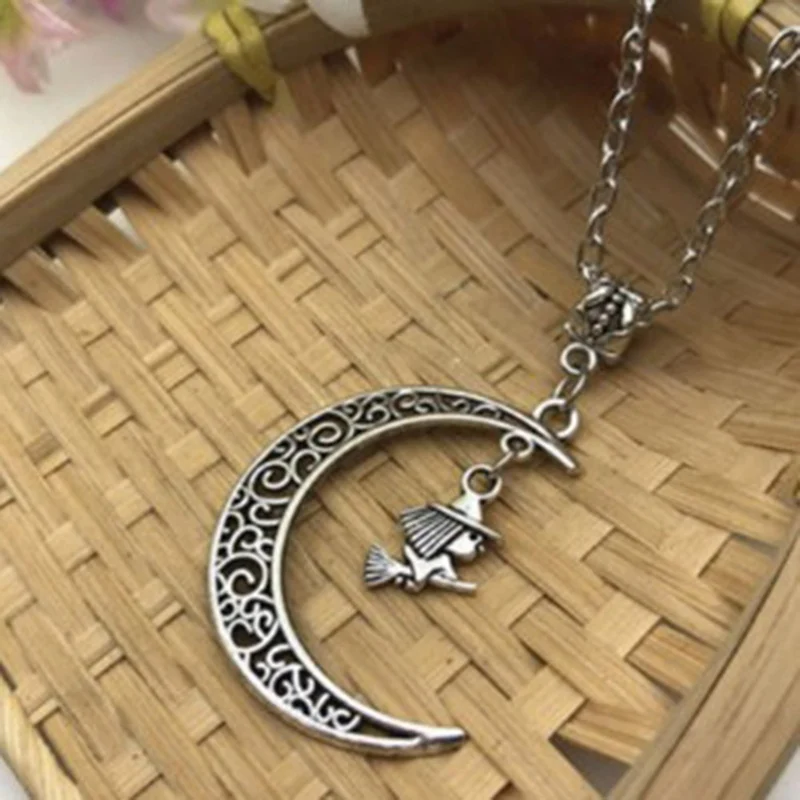 

Flying Witch In Moon Necklace Witch & Moon Pendant Wiccan Jewellery Halloween