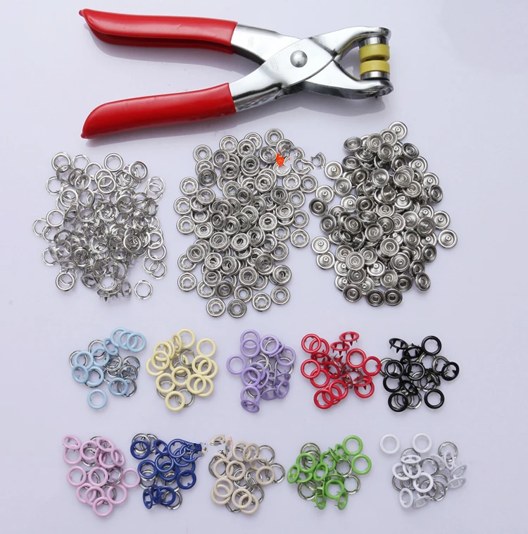 

100 Sets 9.5mm Copper Prong Snap Buttons Fasteners Press Studs Poppers With Pliers