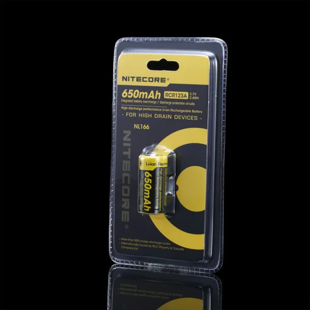 

1pc Nitecore NL166 / NL1665 RCR123 3.7V 650mAh 2.4WH Li-on rechargeable battery with protect