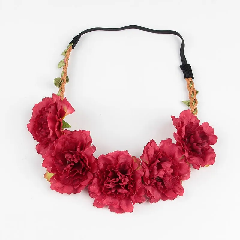 Silicone Anti-lost Chain Strap Adjustable 10pcs/lot Fashion Women Bohemia Beach Peony Flower Headband Scrunchy Hairband Wreath Flora Adjustable Headband Hair Accessories newborn socks for babies