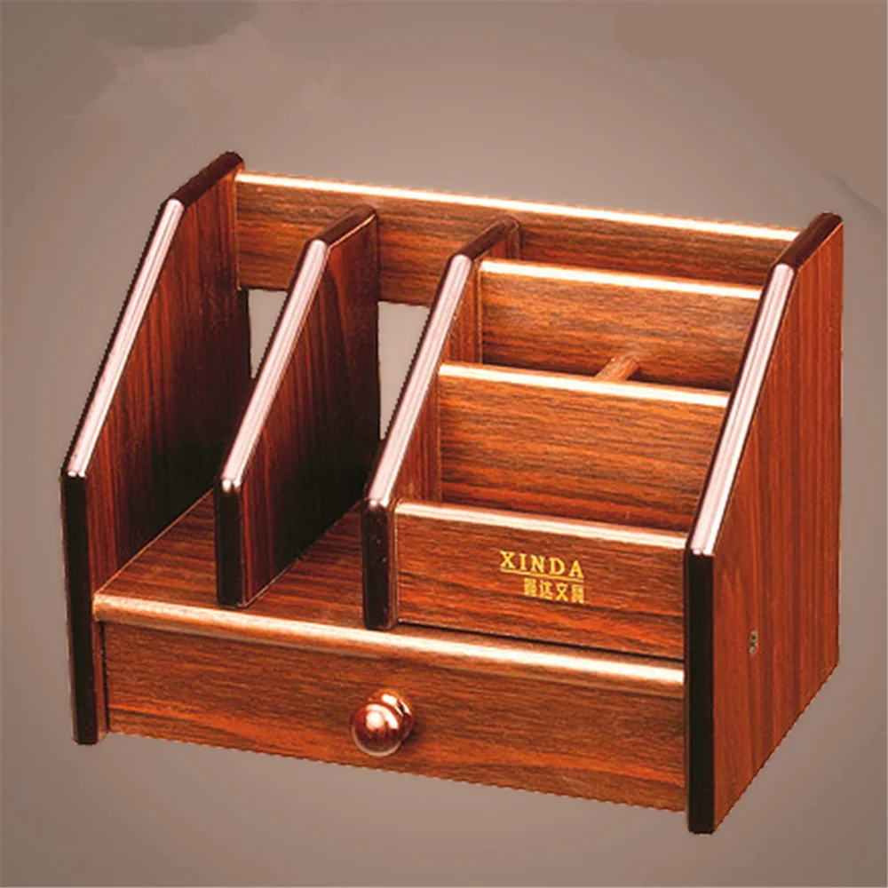 High Quality Wood Square Fantastic Pen Holders with Drawer Multi