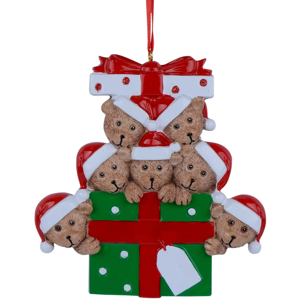 

Wholesale Resin Bear Family Of 7 Christmas Ornament Personalized Gift Write Your Own Name For Holiday Home Decor Miniature Craft