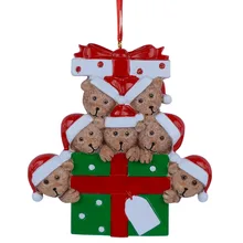 Wholesale Resin Bear Family Of 7 Christmas Ornament Personalized Gift Write Your Own Name For Holiday Home Decor Miniature Craft