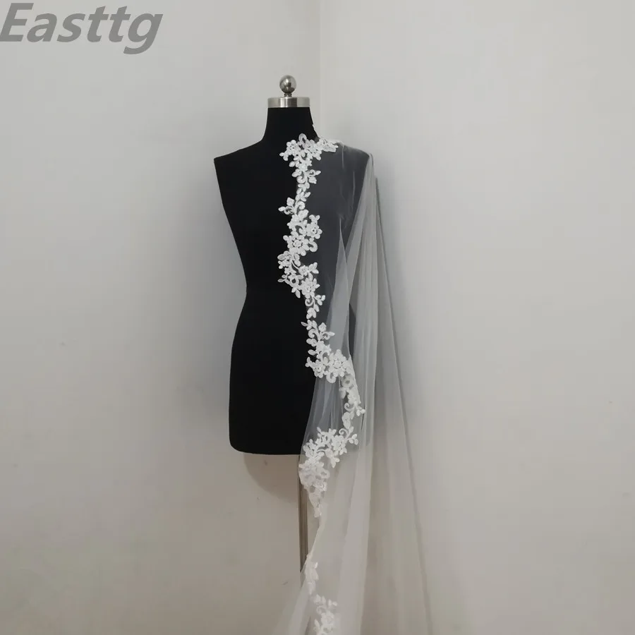 2024 Real Photos White/Ivory Wedding Veil 3m Long Comb Lace Mantilla Cathedral Bridal Veils Wedding Accessories Veu De Noiva
