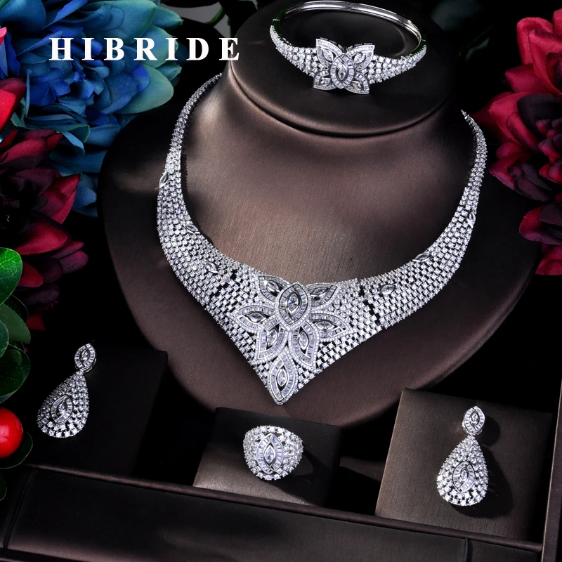 

HIBRIDE Fashion Jewelry AAA Cubic Zirconia Bridal Big Jewelry Sets For Women Wedding Party Accessories Jewelry N-770