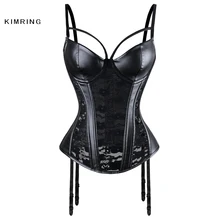 Kimring, сексуальный женский панк бюстье, бюстгальтер, корсет, искусственная кожа, готический корсет размера плюс, кружевной бюстгальтер с подкладкой, талия, корсетный бюстгальтер