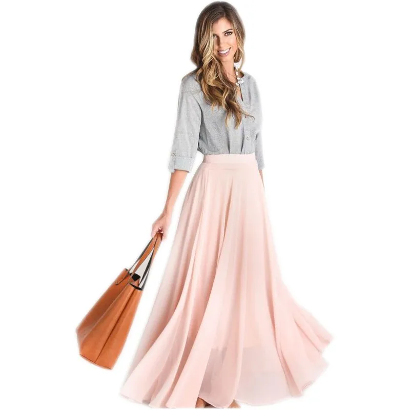 Custom Made Roze Rokken Vrouwen Rits Taille Een Lijn Floor Lengte Maxi Rok Lange Rok in Custom