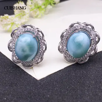 

CSJ Natural Blue Larimar Earring Sterling 925 Silver for Women Ladies Girls Wedding Engagement Party Gift Fine Jewelry
