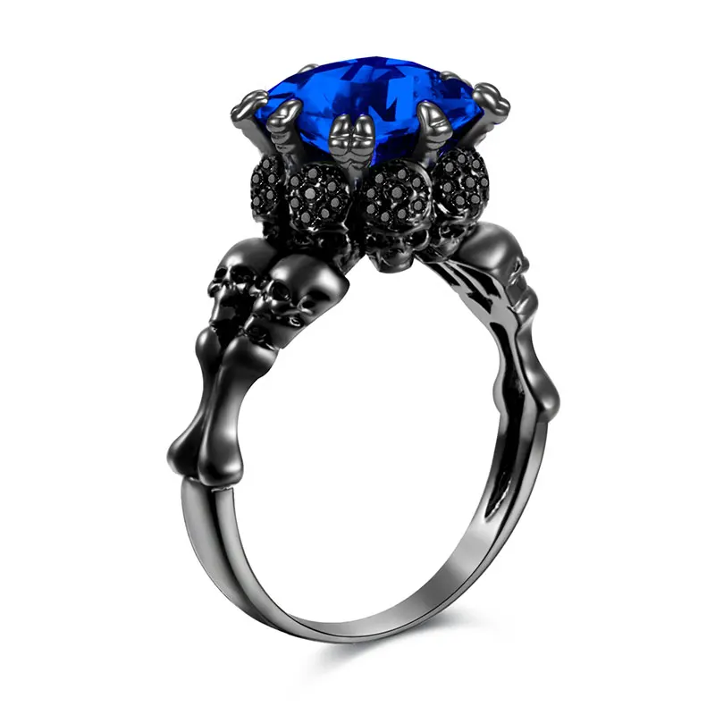 Кольцо с черепом и кристаллами, черные кольца для мужчин и женщин, ювелирные изделия, свадебный подарок