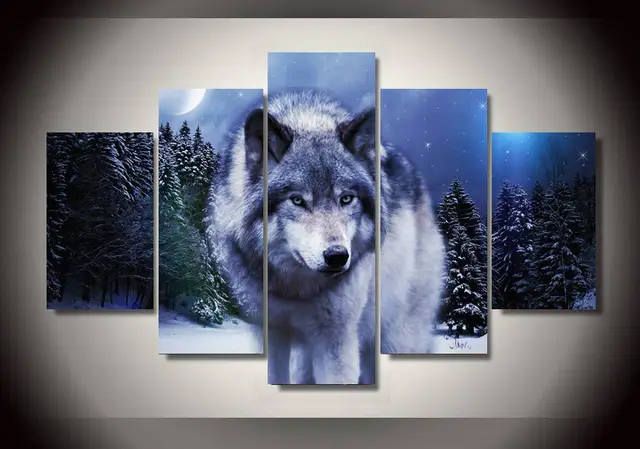 Canvas Painting Art Animals Snow Wolf Moon Group Picture Canvas Painting Art Animals Snow Wolf Moon Group Picture For Kids Room Decor Print Poster