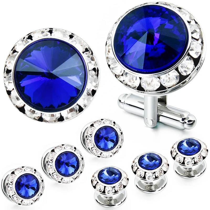 HAWSON Mulit-Colors Crystal Cuff Links and Studs Set for Mens Tuxedo Shrit Wedding Accessories