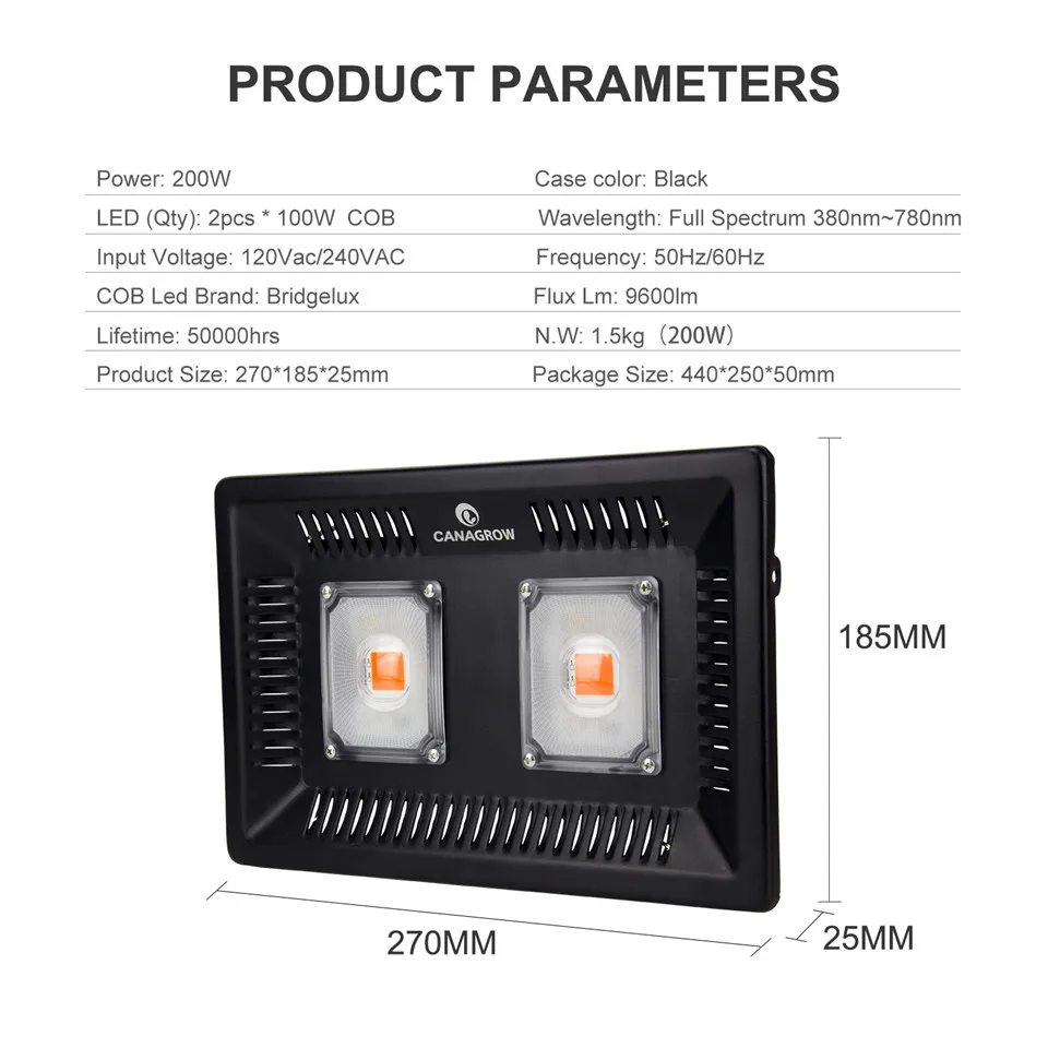 Водонепроницаемый IP67 УДАРА СВЕТОДИОДНЫЙ свет роста полный спектр 100 W 200 W 300 W Крытый гидропонная теплица завод Свет с 24-часовой таймер