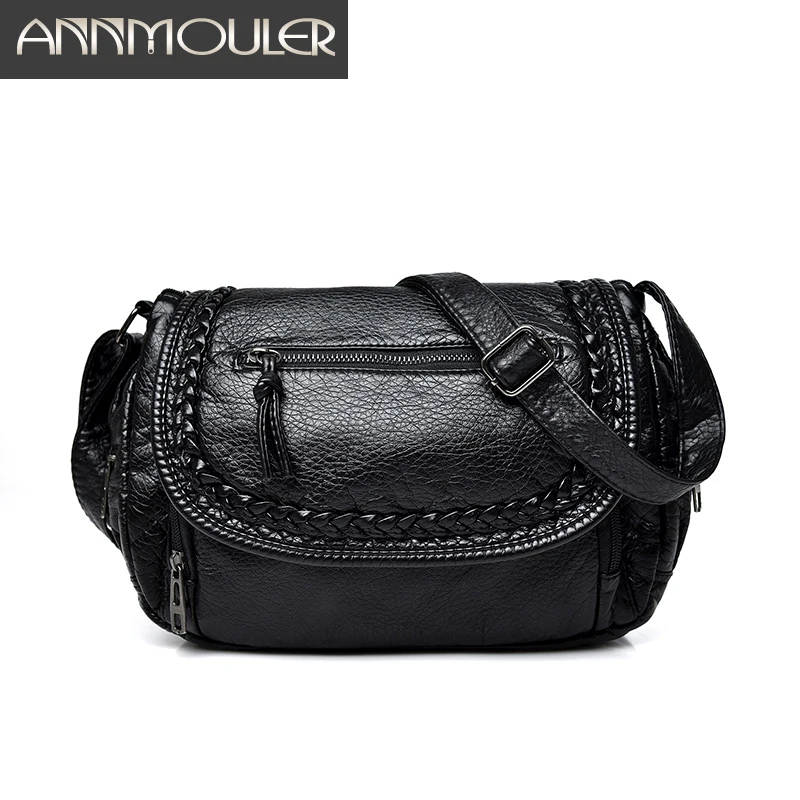 

Annmouler Designer Bags Pu Leather Shoulder Bag Women Bag High Quality Washed Leather Crossbody Messenger Bag for Ladies