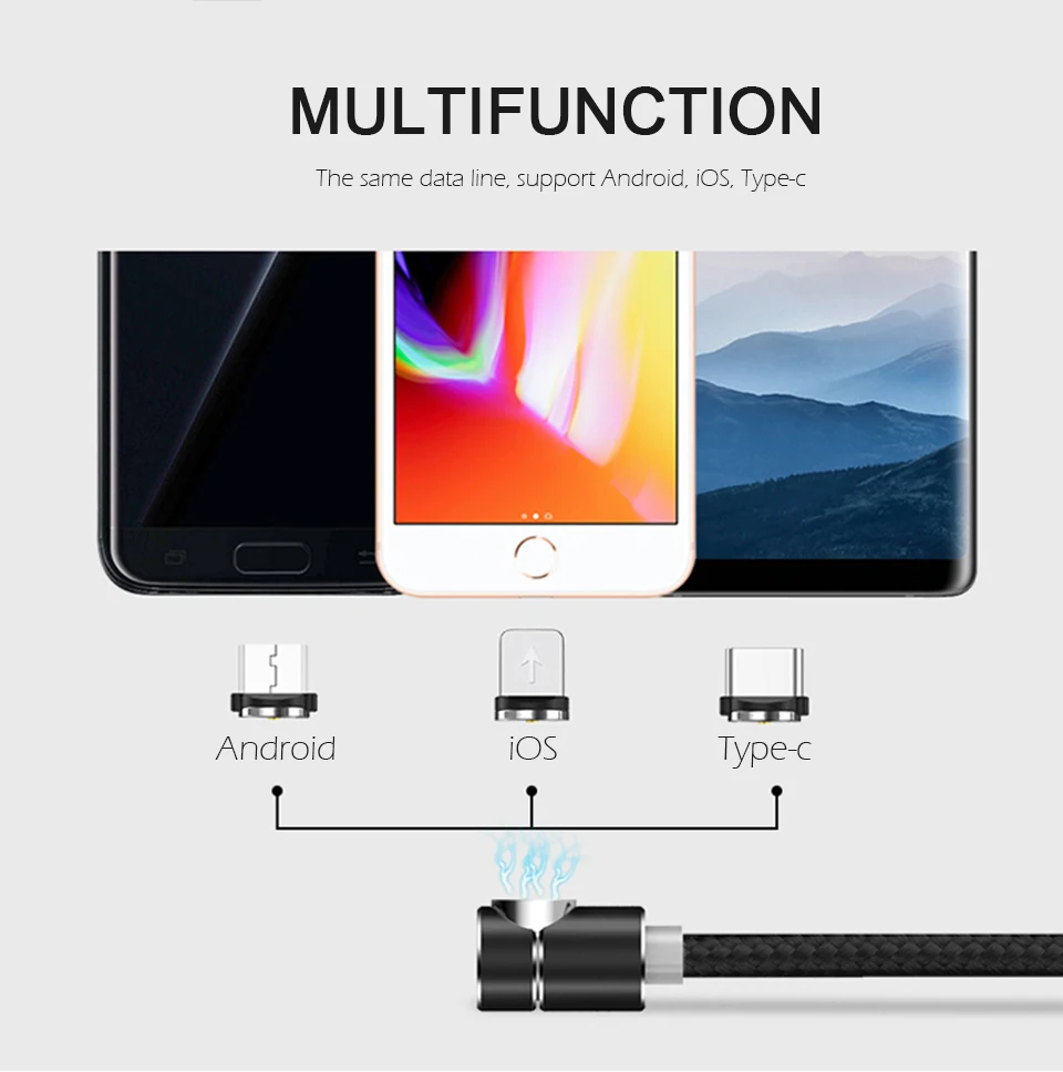 Магнитный Micro USB кабель и usb type C Android кабель IOS Синхронизация данных нейлоновый Плетеный светодиодный индикатор магнитное зарядное устройство, кабель USB