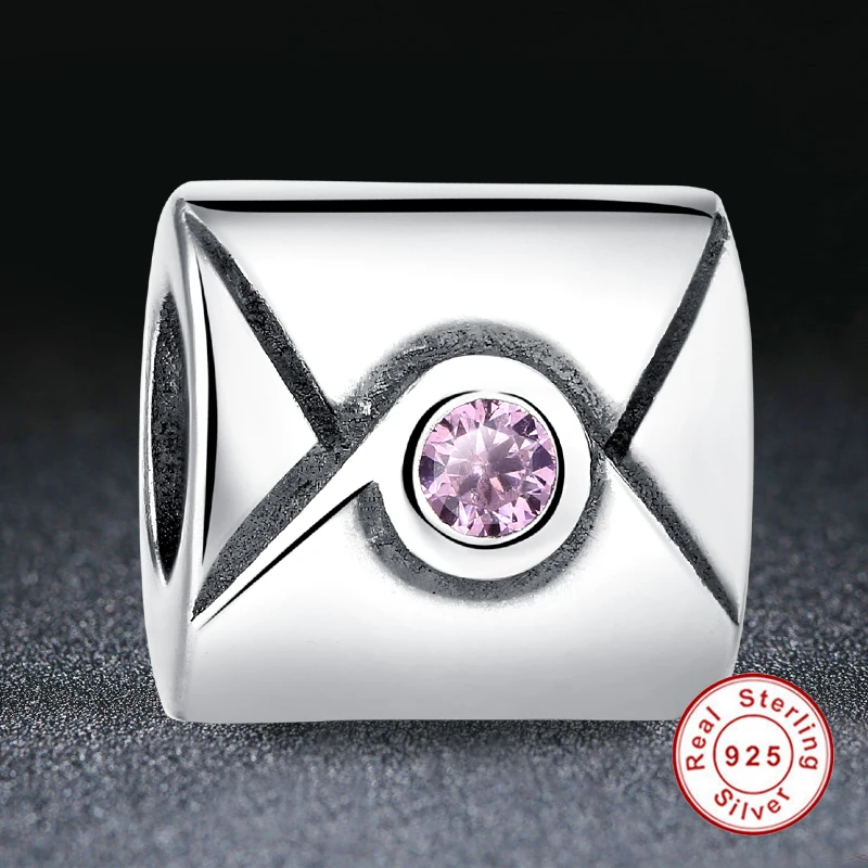 ELESHE European Pink CZ Crystal Envelope Postcard Charm Bead fit Original ELESHE Charms Bracelet Necklace DIY Wholesale Jewelry