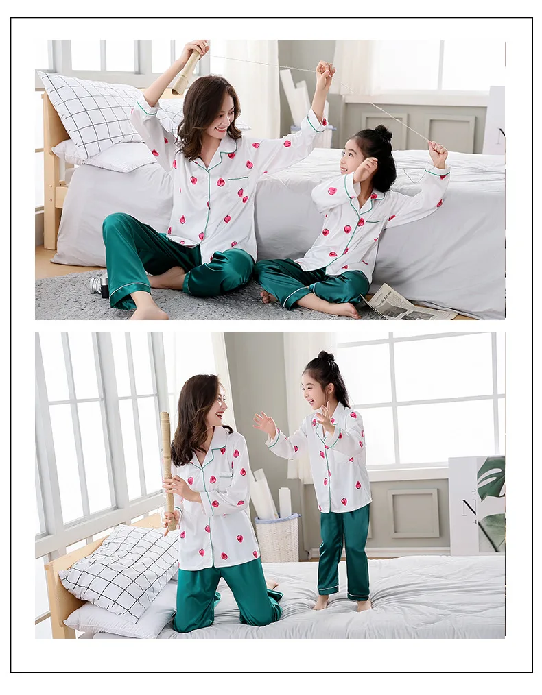 Одежда для мамы и дочки; Рождественский пижамный комплект; Одинаковая одежда для сна из шелка; семейный пижамный комплект для девочек; пижамы для детей