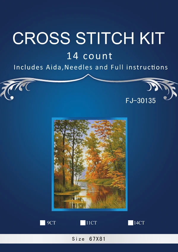 

Embroidery Needlework Crafts 14CT Unprinted DMC DIY Quality Cross Stitch Kits Handmade Arts Scenery Autumn River Home Decor 7