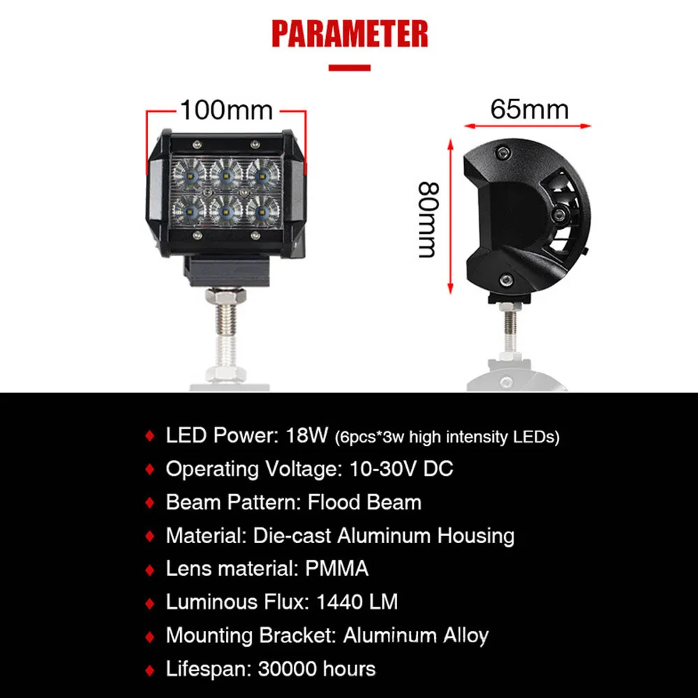 2 шт. супер яркий 4 дюйма 18 Вт 6LED рабочий светильник бар внедорожный автомобиль Рабочая лампа трактор грузовик внедорожник ATV Наводнение 10-30 в DC 6000-6500K