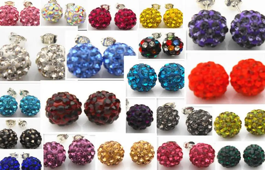 

best!10mm mix factory new best owpm 16 random color Crystal Beads Silver Plated Earrings Studs Jewelry.